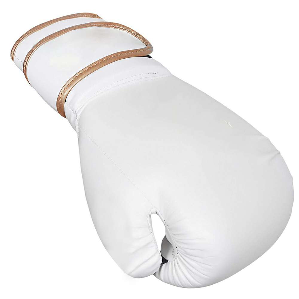 White Boxing Gloves with Gold Piping and Extended Wrist Support